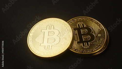 Golden bitcoin or BTC cryptocurrency, Focus selected, dark background
