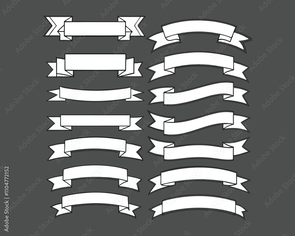 White ribbon banners template labels set blank for decor White ribbon banners template labels set blank for decor
