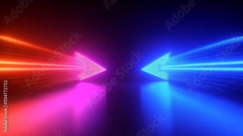 Neon Arrows in Abstract Futuristic Background with Gradient Contrast and Light Trails