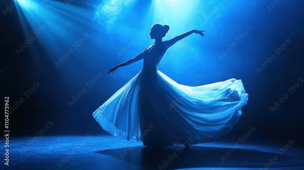 A graceful dancer in mid-motion, illuminated by dramatic stage lighting, with flowing attire capturing movement and elegance. Full HD studio-level clarity. A graceful dancer in mid-motion, illuminated by dramatic stage lighting, with flowing attire capturing movement and elegance. Full HD studio-level clarity.