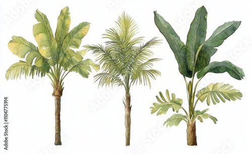 Wallpaper Mural Watercolor tropical palm trees with varied leaf structures isolated on white background vintage floral jungle Torontodigital.ca