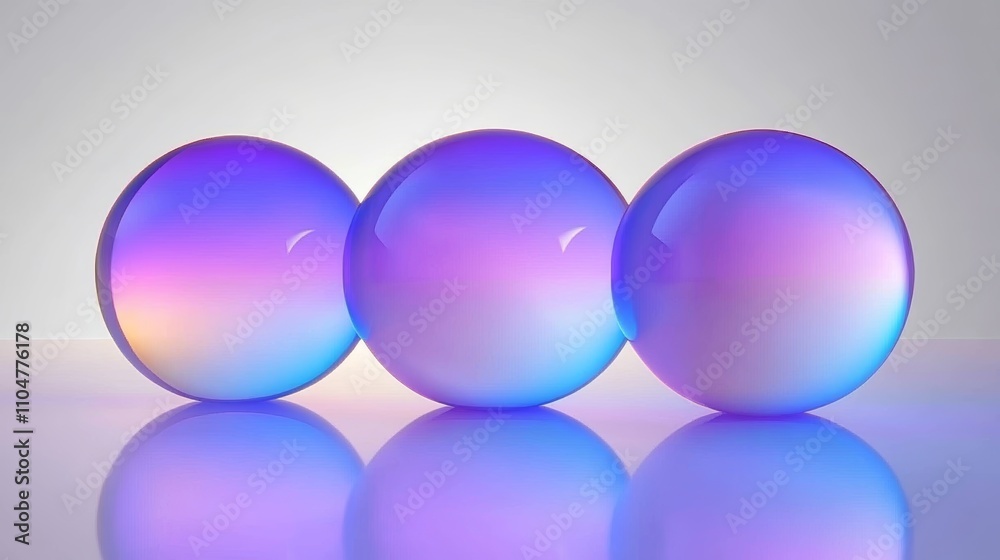 Translucent Spheres with Gradient Hues on Reflective Surface Translucent Spheres with Gradient Hues on Reflective Surface