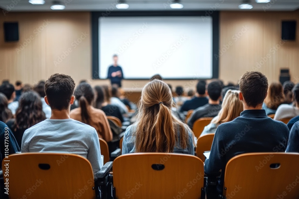 Speaker Presenting in Conference Hall During Business Event with Audience Attending Lecture Speaker Presenting in Conference Hall During Business Event with Audience Attending Lecture