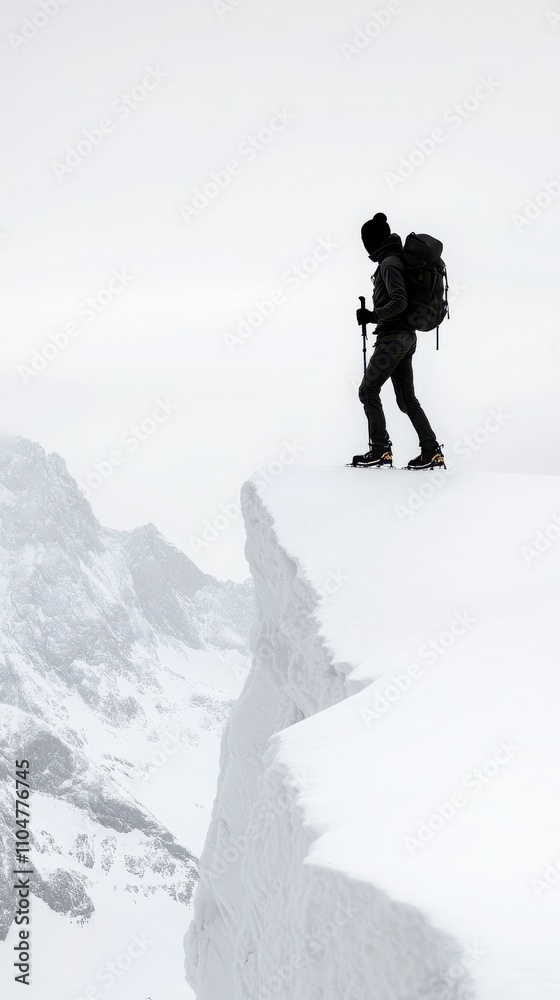 Solo Hiker on Snowy Mountaintop Solo Hiker on Snowy Mountaintop