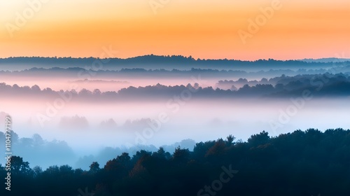 Misty Sunrise Hills Landscape