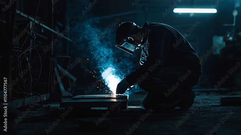 Welding Torch Casting Long Shadows in Dark Workshop Welding Torch Casting Long Shadows in Dark Workshop