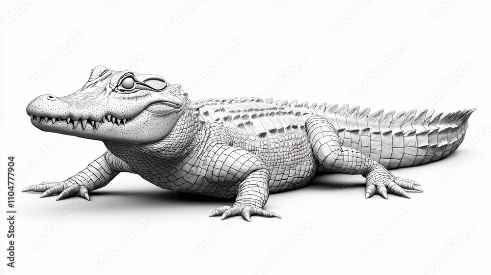 Fototapeta premium Wireframe alligator model on white background.