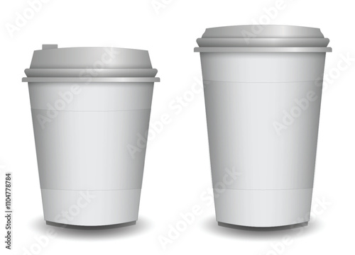 Two Blank Disposable Coffee Cups with Lids 