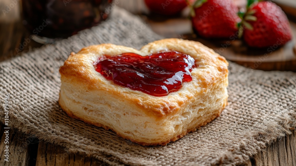 Heart-Shaped Biscuit with Strawberry Jam Center Heart-Shaped Biscuit with Strawberry Jam Center