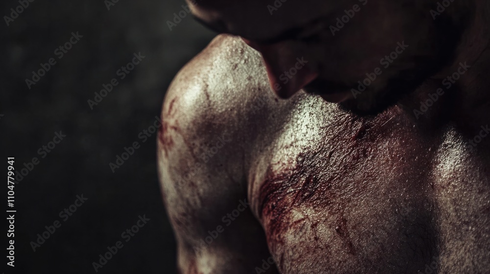 A person with a visible bruise on their side, captured in soft lighting to highlight the injury. Full HD studio-quality clarity A person with a visible bruise on their side, captured in soft lighting to highlight the injury. Full HD studio-quality clarity