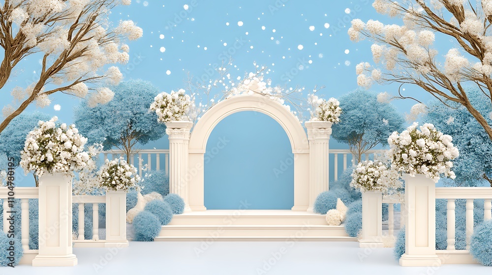 Enchanting Winter Pathway Decorated with Twinkling Lights and Blooming Flowers Under a Starry Night Enchanting Winter Pathway Decorated with Twinkling Lights and Blooming Flowers Under a Starry Night