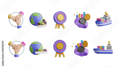 Global business icons featuring teamwork. 3D Icon High Quality Render