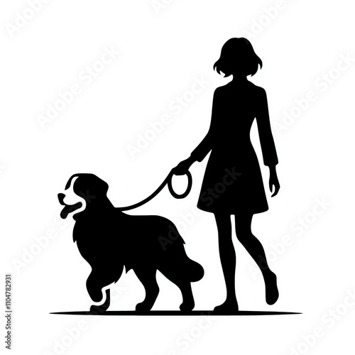 Wallpaper Mural A woman walking a bernese mountain dog with leash on hand black silhouette vector illustration Torontodigital.ca