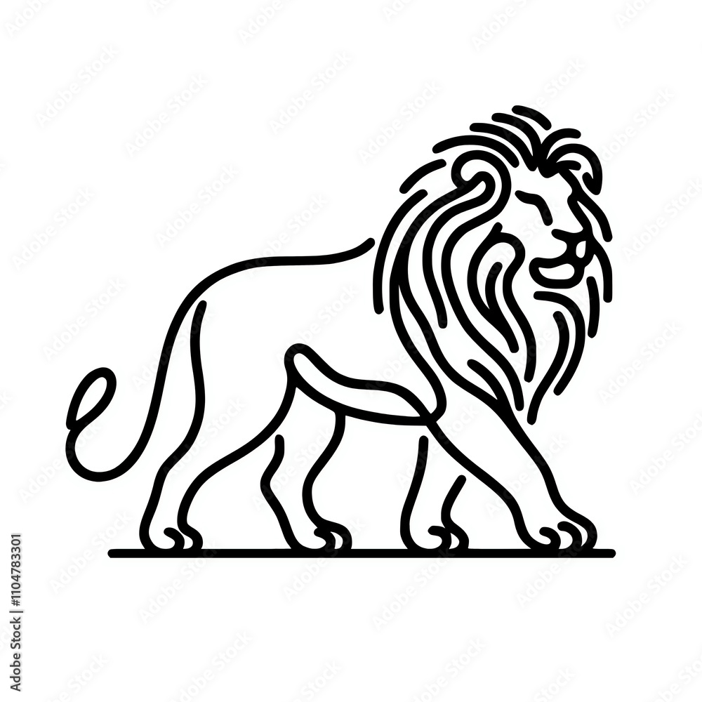Fototapeta premium Continuous line silhouette of a lion animal silhouette vector illustration
