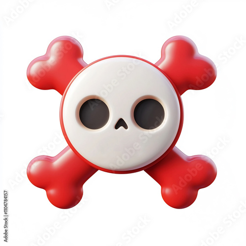 Bright 3D Toy-like Cartoon Danger Icon with Skull and Bone Cross Symbol on Isolated White Background