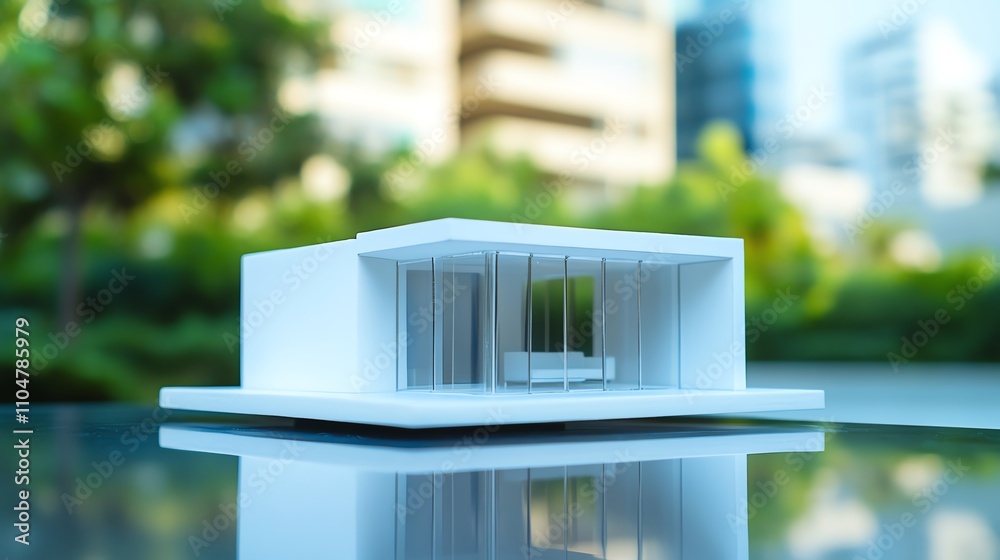 Minimalist architectural model on display outdoors. Minimalist architectural model on display outdoors.