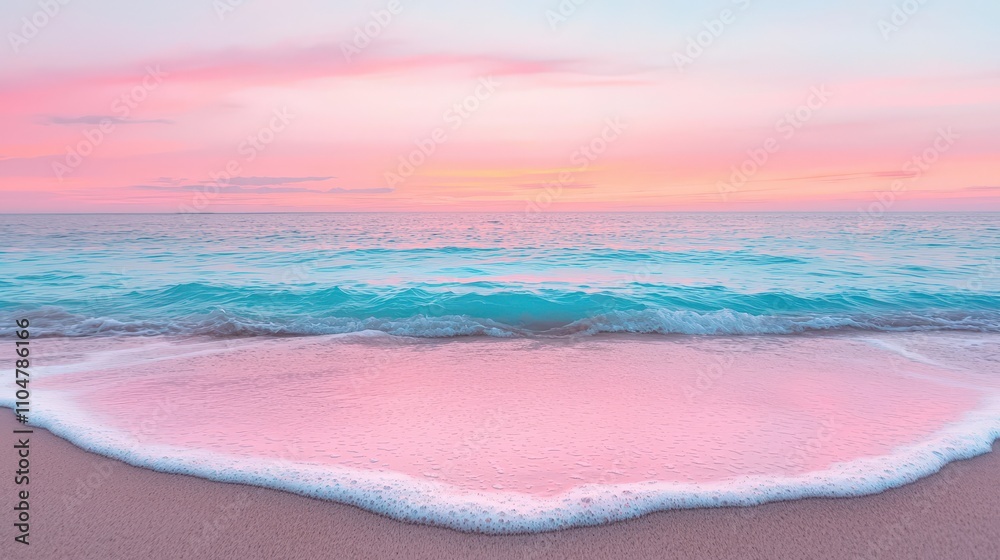 Serene Pink Sunset Beach Ocean Wave Calm Sea Tranquil Shore Serene Pink Sunset Beach Ocean Wave Calm Sea Tranquil Shore