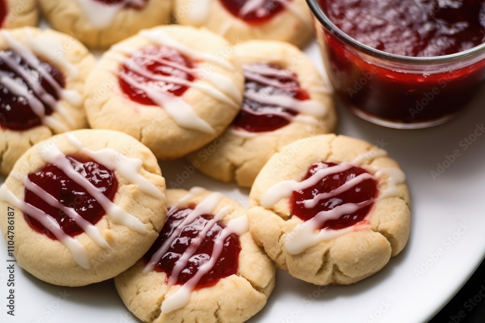 Homemade Thumbprint Cookies with Red Jam and Almond Glaze for Festive and Holiday Occasions Homemade Thumbprint Cookies with Red Jam and Almond Glaze for Festive and Holiday Occasions