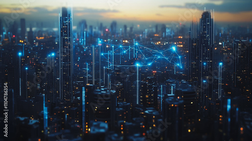 Wallpaper Mural Smart digital city with connection cyber security network reciprocity over the twilight cityscape.future wireless digital city and social media networking systems that connects people within the city Torontodigital.ca