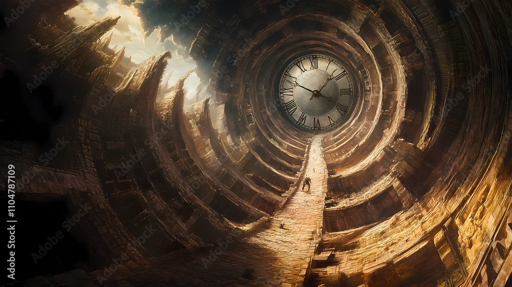 A swirling vortex of time, with clock hands winding into an infinite abyss. Temporal. Illustration A swirling vortex of time, with clock hands winding into an infinite abyss. Temporal. Illustration