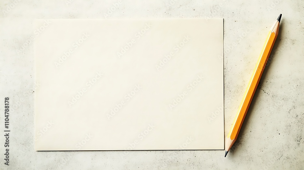 A blank sheet of paper with a pencil next to it, creating a minimalistic and inviting workspace A blank sheet of paper with a pencil next to it, creating a minimalistic and inviting workspace