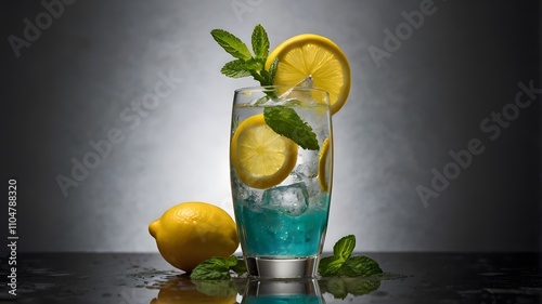 Refreshing Cocktail with Lemon Slice and Mint Garnish in Sunlight