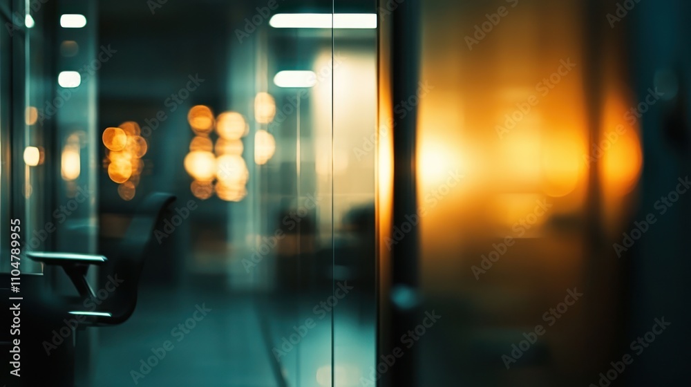 Blurred office interior background with a blurred door and glass wall, blurry bokeh light effect for a business concept design. High-quality photo, taken with a telephoto lens in realistic daylight Blurred office interior background with a blurred door and glass wall, blurry bokeh light effect for a business concept design. High-quality photo, taken with a telephoto lens in realistic daylight
