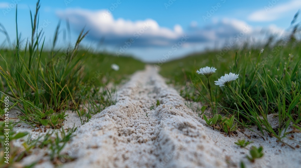 Sandy Path Wildflowers Grass Summer Nature Scene Outdoor Trail Sandy Path Wildflowers Grass Summer Nature Scene Outdoor Trail