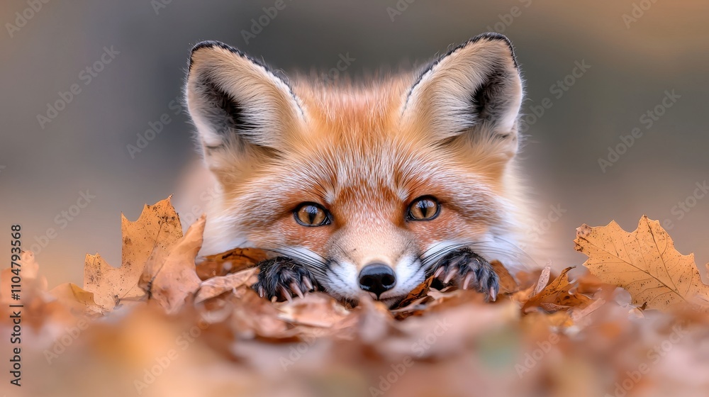 Cute Red Fox Kit in Autumn Leaves Wildlife Photography Cute Red Fox Kit in Autumn Leaves Wildlife Photography