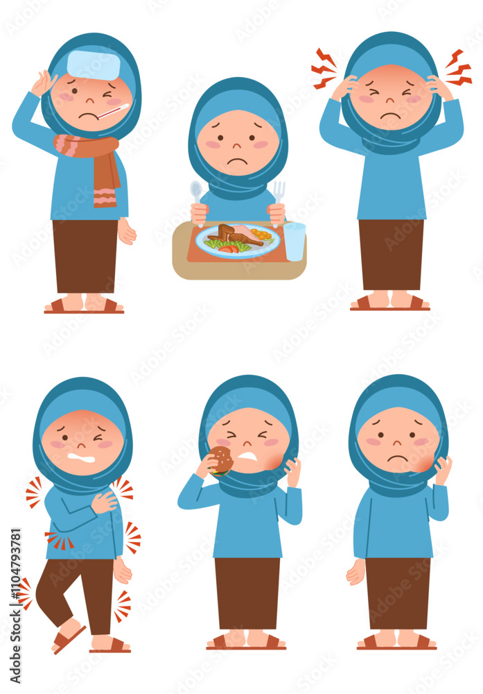Symptoms of mumps and chicken pox in girl with hijab