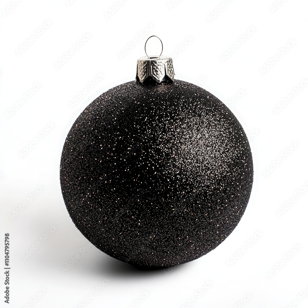 A black, glittery Christmas ball ornament isolated on a white background A black, glittery Christmas ball ornament isolated on a white background