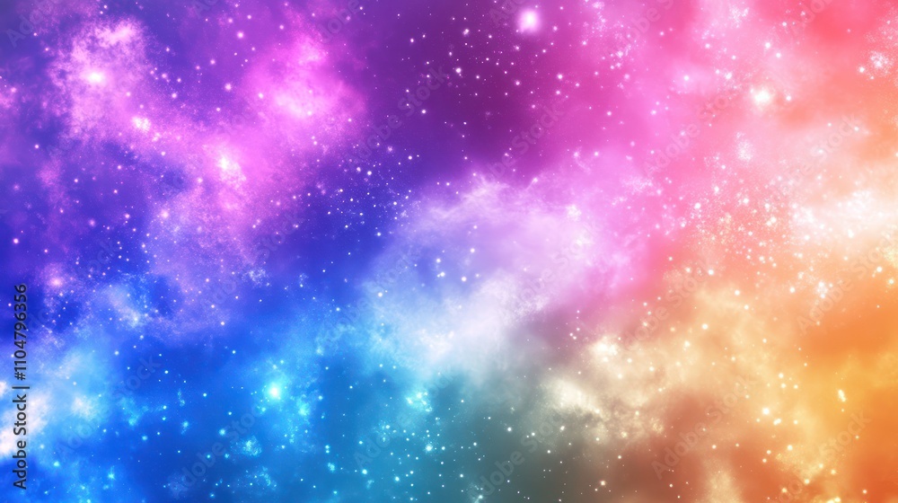 Obraz premium Cosmic Canvas: A vibrant nebula with stunning hues of pink, blue, and gold, speckled with countless stars. A breathtaking celestial masterpiece.