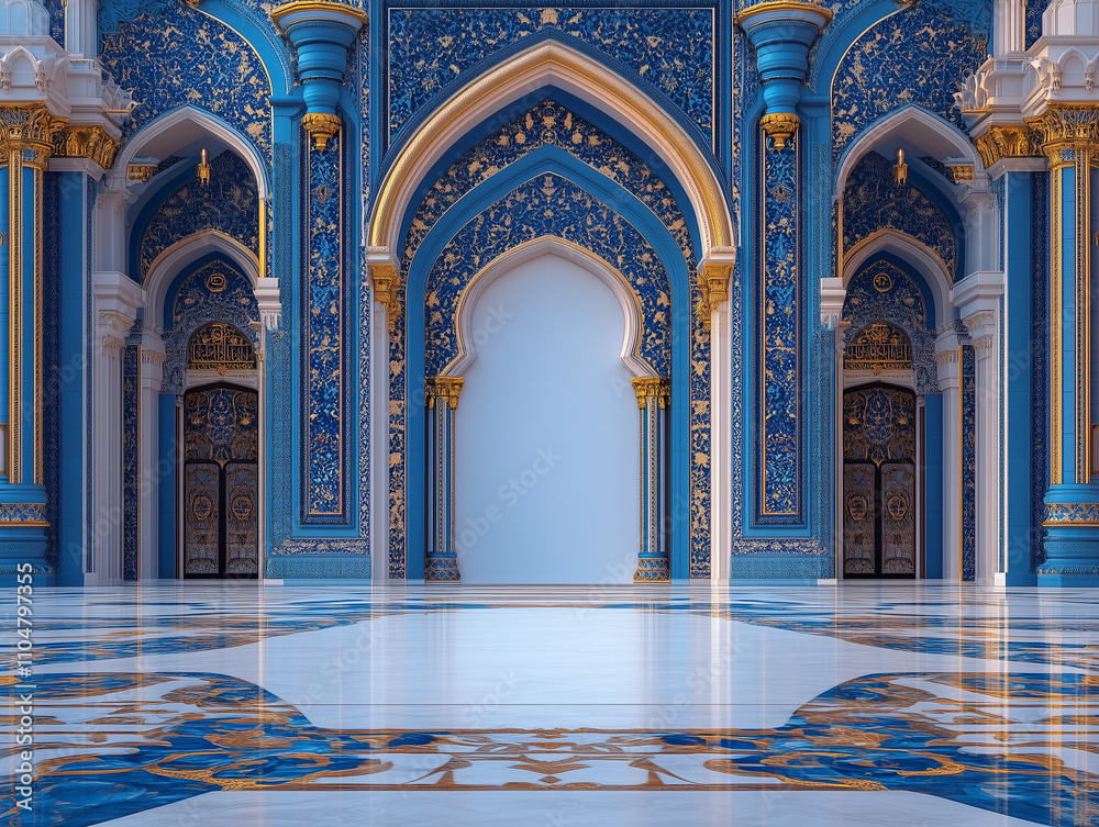 Obraz premium interior of an elegant and beautiful mosque with empty white surface on the center