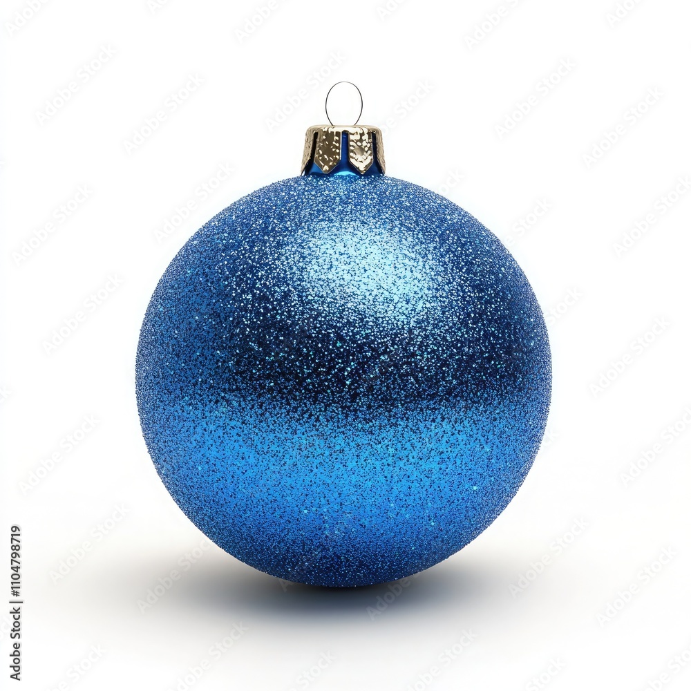A blue, glittery Christmas ball ornament isolated on a white background A blue, glittery Christmas ball ornament isolated on a white background