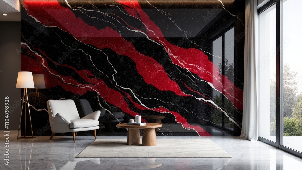 custom made wallpaper toronto digitalA polished black and red marble wall with intricate natural patterns