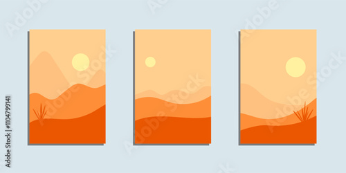 wall art design collection of barren desert mountains illustration