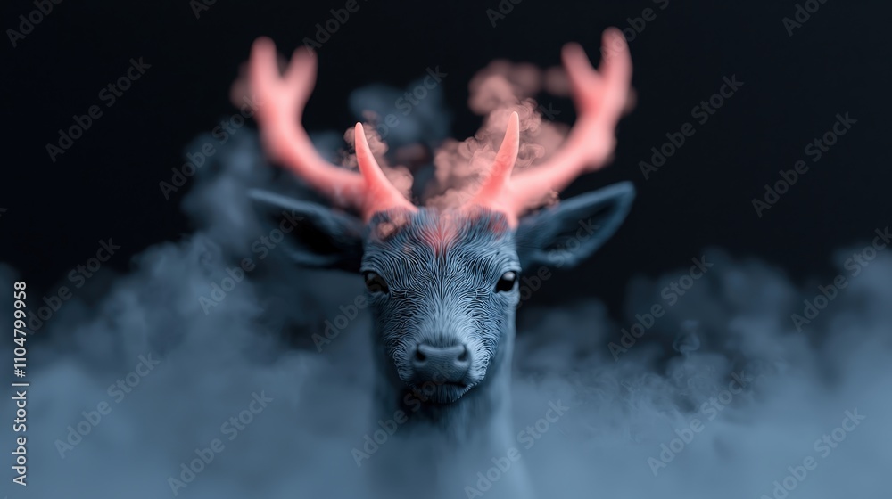 Obraz premium Mystical Deer Glowing Antlers in Smoky Haze Wildlife Photography