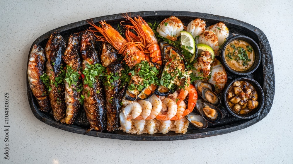 Delightful Seafood Platter Displaying Vibrant Textures and Fresh Variety | Ultra-Detailed Cuisine Photography