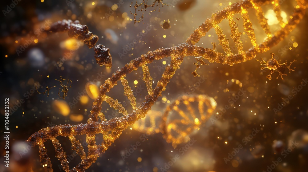 An artistic depiction of the process of DNA replication within a cell, showcasing the separation of strands by helicase enzymes. The image highlights molecular precision, with ribosomes . An artistic depiction of the process of DNA replication within a cell, showcasing the separation of strands by helicase enzymes. The image highlights molecular precision, with ribosomes .