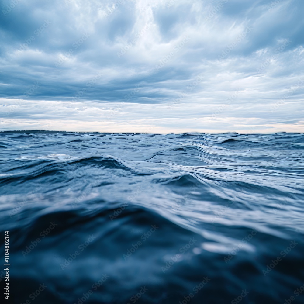 Dark blue ocean waves under a cloudy sky. Dark blue ocean waves under a cloudy sky.