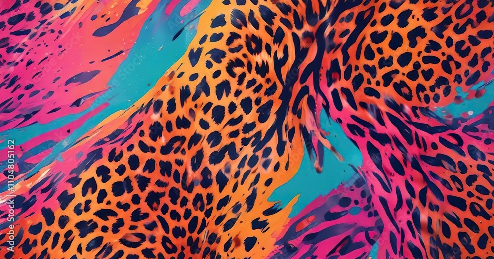 Abstract leopard print illustration in vibrant colors, leopard, fashion