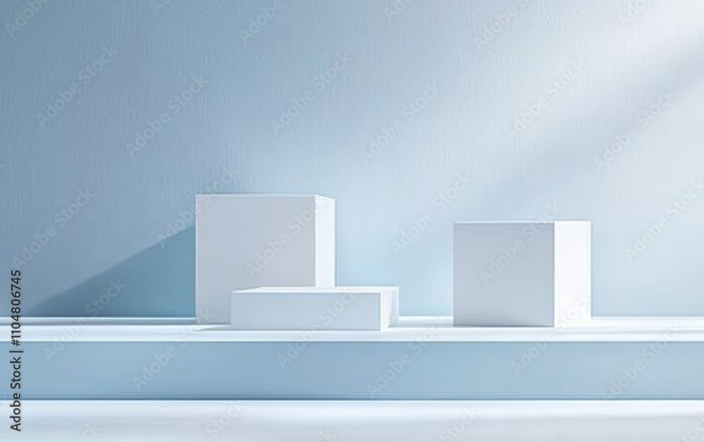 Minimalist Light Blue Background with Floating Cubes for Product Display and Presentation Minimalist Light Blue Background with Floating Cubes for Product Display and Presentation