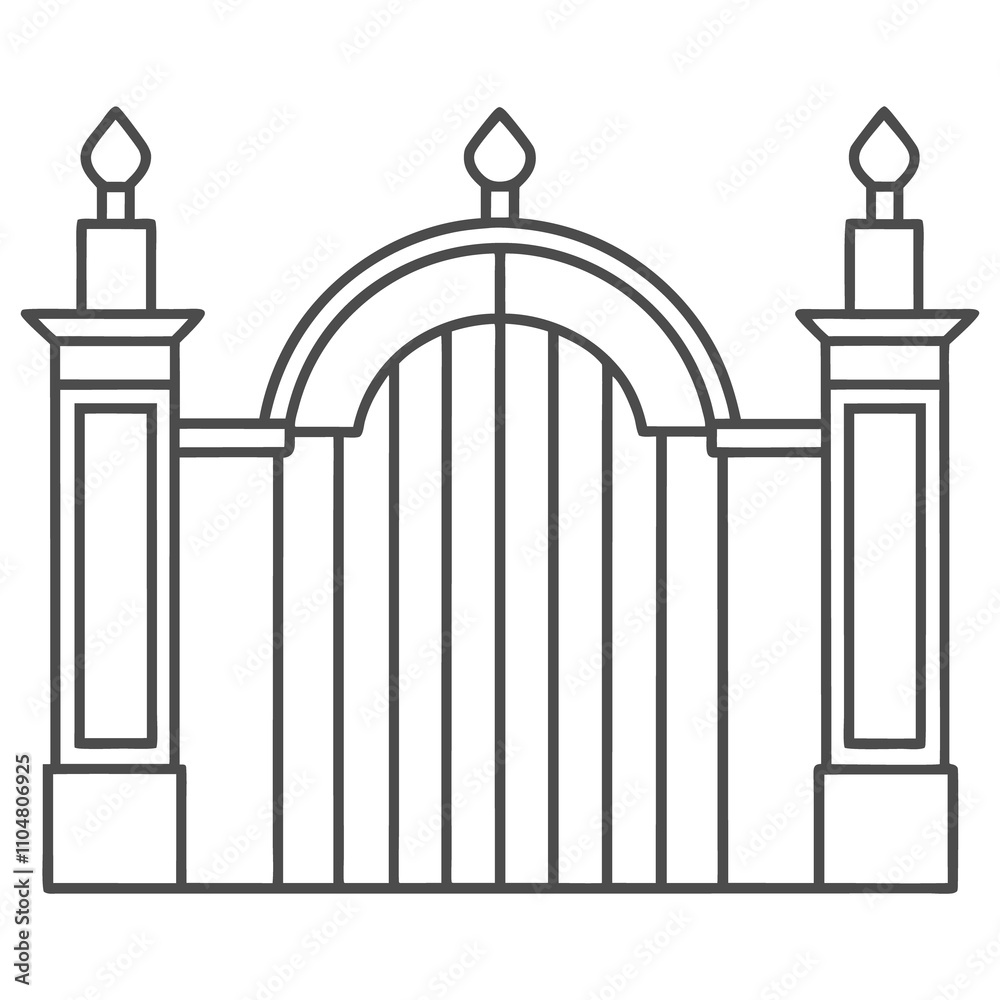 Black and white iron line drawing luxury gate vector illustration on white background generated Ai Black and white iron line drawing luxury gate vector illustration on white background generated Ai