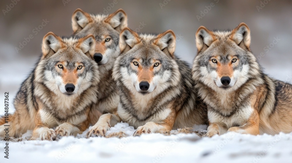 Obraz premium Majestic Arctic Wolves in Winter Snow Wildlife Pack