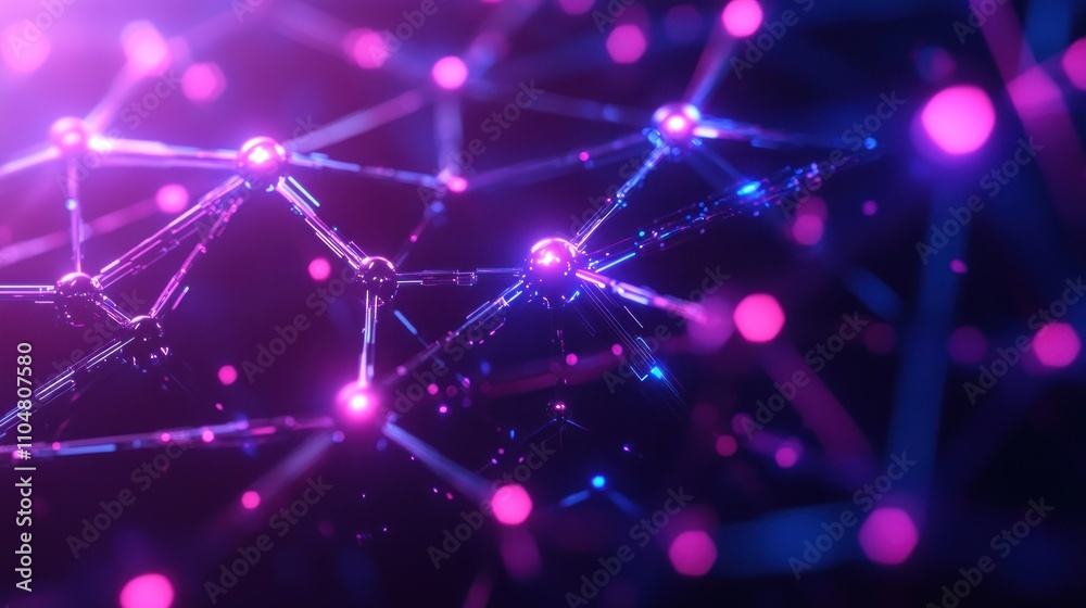 Abstract network of glowing lines and dots in pink and blue. Abstract network of glowing lines and dots in pink and blue.