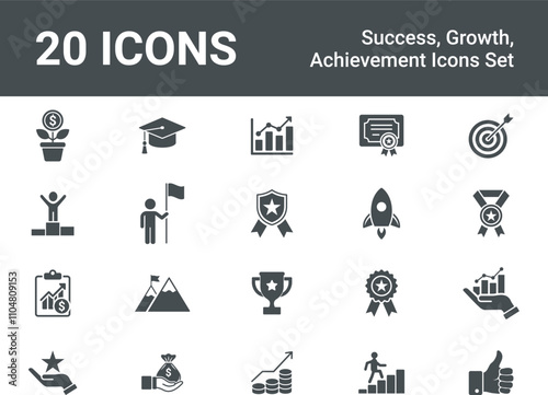 Success Icons Set Growth, Achievement, Awards, and Business Goals. Vector illustration. Icon Set