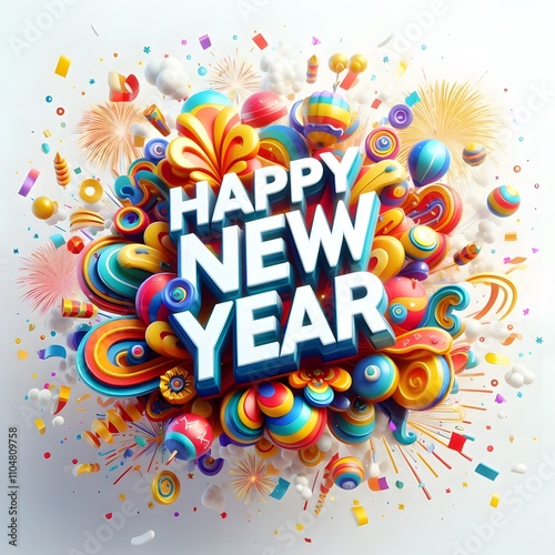 Modern Happy New Year Poster with Bold Typography and Stars