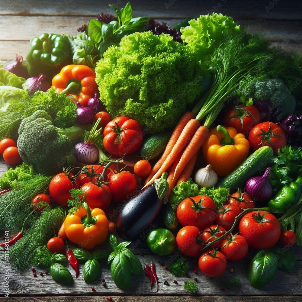 Vibrant Farm-Fresh Vegetables on a Rustic Wooden Table Vibrant Farm-Fresh Vegetables on a Rustic Wooden Table