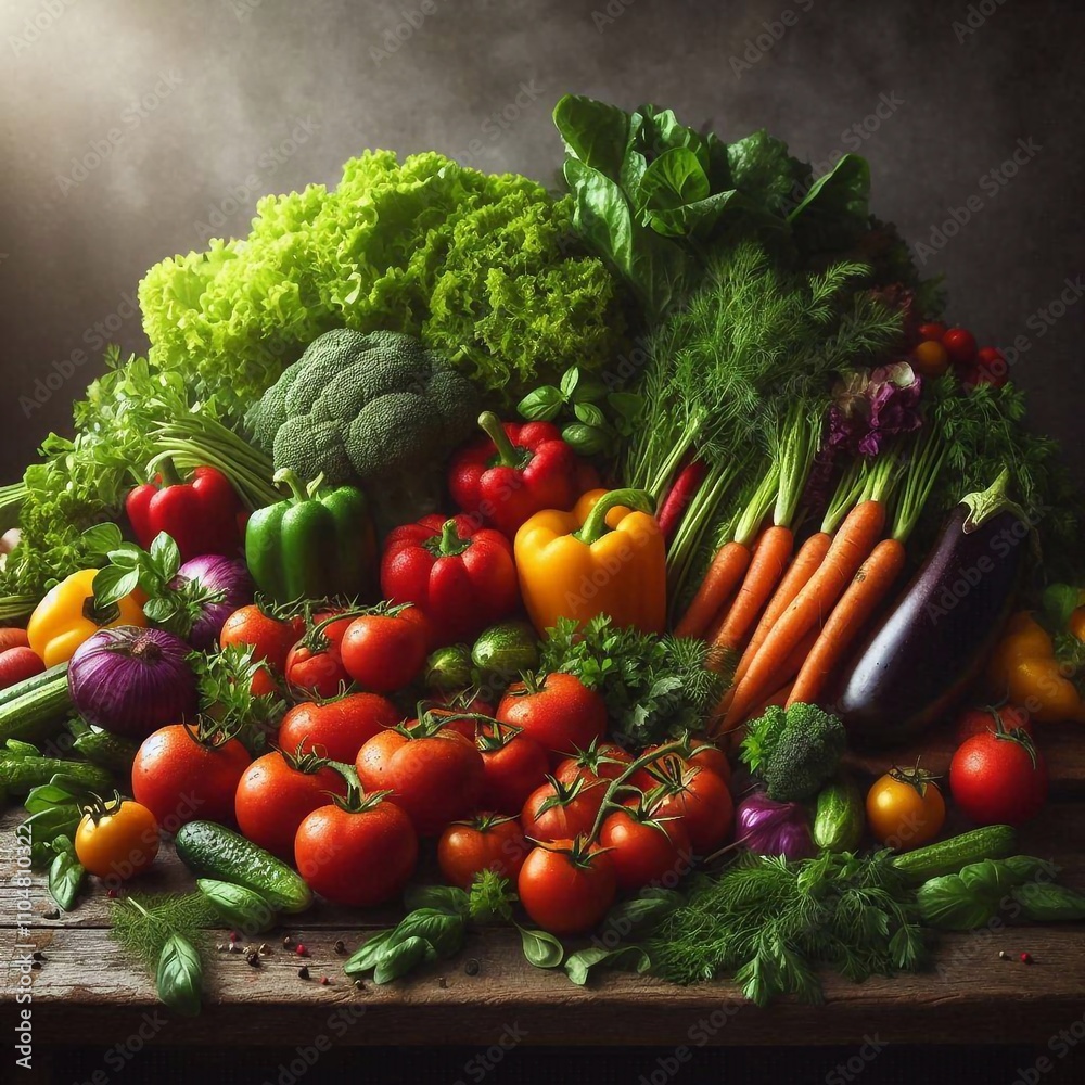 Vibrant Farm-Fresh Vegetables on a Rustic Wooden Table Vibrant Farm-Fresh Vegetables on a Rustic Wooden Table