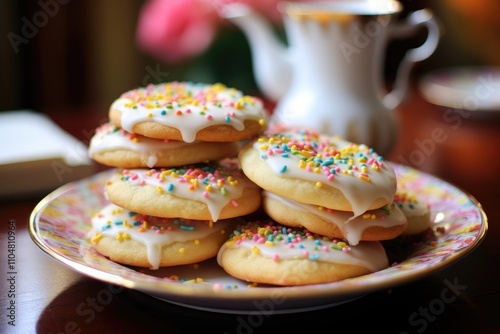 Festive Christmas Cookie Plate Featuring Cinnamon, Almond, and Funfetti Sweets photo